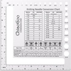 ChiaoGoo Swatch & Needle Gauge-Needle Gauge- Crochet Hook Conversion Chart, Knitting Needle Conversion Chart, Knitting Needle Size, Metric Conversions, Needle Gauge, Knitting Gauge, Knitting Needles Sizes, Knitting Needle, Conversion Chart