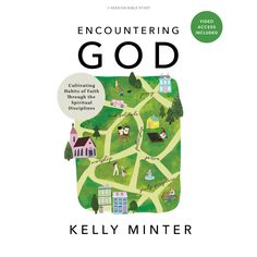 the book cover for encountering god by kelly minter, with an image of a map