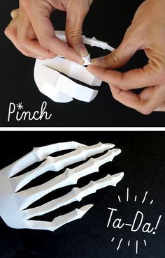 two pictures showing how to cut out paper with scissors