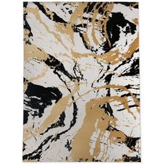 an abstract painting with black, gold and white colors