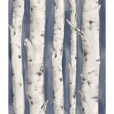 an abstract painting of white birch trees against a blue background