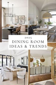 the dining room and living room are featured in this collage with text overlays