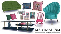 an assortment of colorful furniture and pillows on display