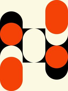 an orange, black and white design with circles on the bottom right corner is shown