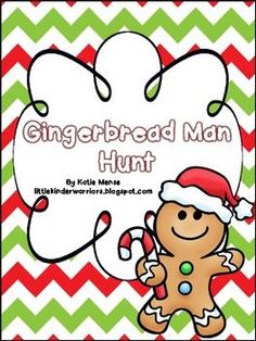 a gingerbread man hunt with candy canes and a santa hat on the front