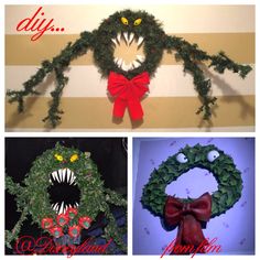 christmas wreaths made to look like monsters