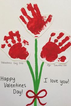 valentine's day card with handprinted flowers