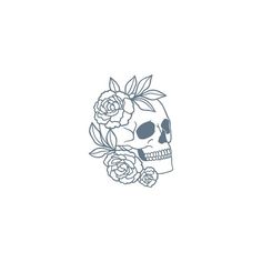 a skull with flowers on it's head is seen in this hand drawn image