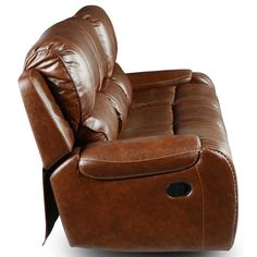 a brown leather reclining chair on a white background