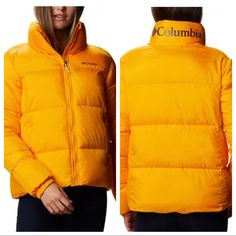 Description: Filled With Down For A Warm, Cozy Finish, This Women's Puffer Jacket From Columbia Is A Must-Have Addition To Your Cold Weather Collection. Product Details: Zip Closure Mock Neck Long Sleeves 2 Welt Pockets Material & Care: Down Machine Washable Nwt Color: Bright Marigold Retail: $150 Yellow Puffer Jacket For Cold Weather In Fall, Yellow Winter Puffer Jacket, Yellow Fall Puffer Jacket For Outdoor, Yellow Fall Outdoor Puffer Jacket, Columbia Puffer Jacket, Columbia Puffer, Puffer Jacket Women, Columbia Jacket, Columbia Jackets