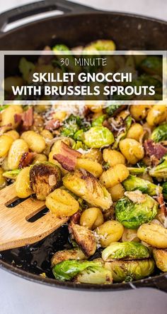 skillet gnocchini with brussel sprouts and bacon in it