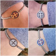 Religious bracelets with Saint Benedict medals. For men, women or kids.Bracelet is made with extra loops so it is adjustable. Fits several sizes at once. Just select your age group.Choose from 4 types of medals . Gold or Silver enamel, Stainless steel or Silver tone metal.See photos for reference.Chain made out of quality steel. Will not rust or break. Medals made in Italy. With great detail and engraving.Message card of Holy Lady from Medjugorje included. Also a free Medjugorje powers card with Adjustable Chain Bracelet As Gift, Adjustable Durable Chain Bracelet As Gift, Durable Adjustable Chain Bracelet For Gift, Durable Adjustable Chain Bracelet As A Gift, Spiritual Round Stainless Steel Bracelets, Durable Metal Bracelet For Gift, St Benedict Bracelet, Catholic Bracelet, St Benedict Medal