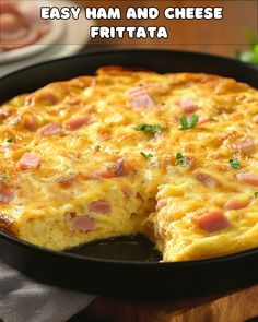 an easy ham and cheese frittata in a pan