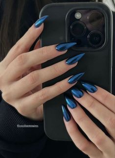 Blue Chrome Nails, Her Nails, Blue Nail, Chrome Nails, Long Acrylic Nails, Cute Acrylic Nails