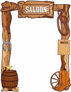 a wooden sign that says saloon with an old fashioned barrel and cowboy boots on it