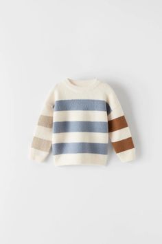 NWT ZARA Baby Striped Sweater Ecru 18-24 Months. Zara Kids Boys, Toddler Boy Sweater, Baby Clothes Brands, Children Outfits, Baby Wardrobe, Baby Boy Dress, Baby Cardigan Knitting Pattern, Future Clothes, Zara Baby