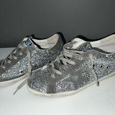 Grey Suede And Silver Golden Goose, Size 39, Brand New! No Box, Ship Next Day! Fits Like 8.5/9 In Women’s Silver Low-top Sneakers With Bling, Silver Bling Low-top Sneakers, Silver Sparkling Sneakers With Round Toe, Party Silver Sneakers With Bling, Silver Sparkling Party Sneakers, Sparkling Silver Party Sneakers, Silver Low-top Sneakers With Silver Studs, Silver Golden Goose, Day Fits