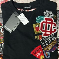 Brand New With Tags Dsquared2 Sweater Shirt Crewneck Slim Fit. Serious Offers Are Welcome Black Long Sleeve Top With Logo Patch, Casual Black Top With Logo Patch, Sweaters Crewneck, Sweater Shirt, Men Sweater, Man Shop, Slim Fit, Crew Neck, Brand New