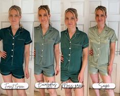 💚Our FABULOUS collection of Green satin pjs 💚 These gorgeous satin pj sets come with a button up short sleeved matte satin shirt with elasticated waistband, the pjs come with a white trim. These sets are perfect for your bridal party or for that birthday gift These work really well if you want to mix colours for your bridal party as they tone really well together, also they can be worn all year round. PLEASE NOTE ⬇️ These DO NOT come personalised PJ colours are ... Eucalyptus Green  Forest Gre Green Satin Sleepwear For Summer, Green Satin Sets For Summer, Green Satin Set For Summer, Green Satin Summer Set, Green Satin Sleepwear For Loungewear, Green Satin Sleepwear, Green Satin Bridesmaid, Birthday Pjs, Satin Pyjamas