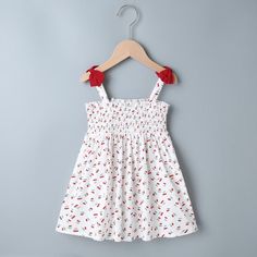 New Born Girl Cherry Print Strap Dress - PrettyKid Cherry Baby, Strap Dresses, Cherry Print, Sweet Dress, Newborn Girl, Toddler Fashion, Strap Dress, Dress Fabric, Kids Dress