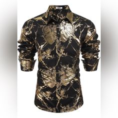 Fitted Gold Shirt For Summer, Fitted Gold Shirt For Fall, Gold Fitted Shirt For Fall, Casual Gold Shirt For Fall, Floral Button Up Shirt, Wedding Shirt, Black Button Up Shirt, Floral Printed Dress, Printed Dress Shirts