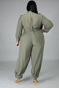 Non-stretch Jumpsuit with matching tie-belt to accentuate your curves. Pair with some heels for a sophisticated look or dress down with some sneakers for a more relaxed look. Model is wearing a size 2X Casual Belted Jumpsuits And Rompers For Night Out, Casual Office Jumpsuits And Rompers For Spring, Casual Fitted Jumpsuits And Rompers With Belted Cuffs, Jumpsuit Long Sleeve, Jumpsuit Fitted, Stretch Jumpsuit, Plus Jumpsuit, Jumpsuit Long, Balloon Pants