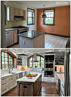 before and after pictures of a kitchen remodel