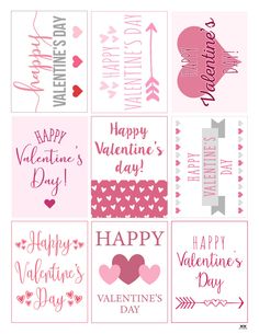 valentine's day cards with hearts, arrows and arrow shapes in pinks and reds