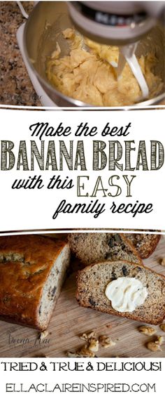 the recipe for banana bread with an easy cream cheese filling is shown in this advertisement