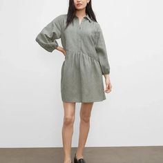 Very Cute Green Dress, Brand New With Tags Linen Mini Dress For Fall, Chic Linen Dress For Fall Daywear, Linen Dress For Fall Day Out, Linen Dresses For Fall Day Out, Chic Linen Dress For Fall, Chic Linen Fall Dresses, Club Monaco Dress, Club Monaco, Club Dresses