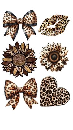 leopard print bows and sunflowers are on display in the shape of heart shapes