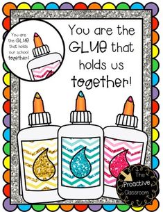 a poster with two bottles and the words you are the glue that holds us together