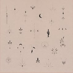 an image of different designs on the back of a sheet of paper with stars and moon