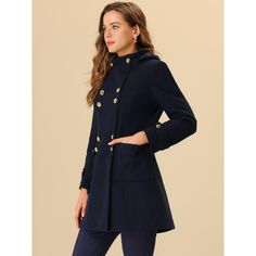 Timeless yet vintage-inspired design, this double-breasted hoodie coat is perfect for a casual and formal occasion in spring, autumn, and winter. This classic coat features a stand collar, hoodie, and pockets for wardrobe addition. Simple pair with sophisticated clutch bags and chic high-heeled shoes for a modern chic look. Slip into this coat on your way to work during cool mornings, or add it as a comfortable layer to your everyday t-shirt and jeans. Classic Coat, Chelsea Boots Women, Hoodie Coat, Classic Coats, Black Velvet Dress, Wool Peacoat, Tweed Dress, Denim Midi Skirt, Woman Standing