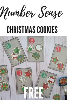 the number sense christmas cookies game is shown with free printables