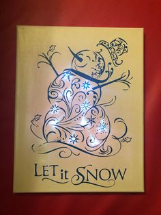 a sign that says let it snow on the side of a building with an image of a snowman