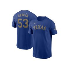 Your Texas Rangers earned the right to call themselves World Series champions. Kick off a new season of Rangers baseball and celebrate the 2023 champs with this Adolis Garcia 2024 Gold Collection Name & Number T-Shirt. This comfortable cotton shirt will keep you feeling as great as you were last October.Your Texas Rangers earned the right to call themselves World Series champions. Kick off a new season of Rangers baseball and celebrate the 2023 champs with this Adolis Garcia 2024 Gold Collection Adolis Garcia, 2024 Gold, Rangers Baseball, Texas Rangers, Gold Collection, World Series, Men's Nike, Nike Men, Cotton Shirt