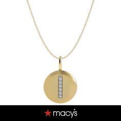 in stock Classic Initial Pendant Necklace With Diamond Accents, Macy's Yellow Gold Necklaces With Diamond Accents, Luxury Diamond Necklace From Macy's, Gold Necklace Diamond, Necklace Diamond, 14k Gold Necklace, Disc Pendant, Letter I, Mens Cologne