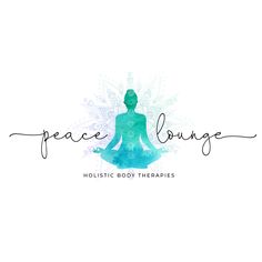 the words peace lounge with a woman sitting in a lotus pose on top of it