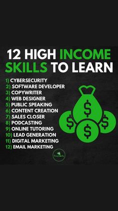 a blackboard with green writing on it that says, 12 high income skills to learn