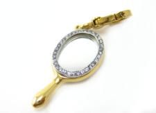 2008 Juicy Couture Vanity Mirror Charm Musical Box, Bold Lips, Gold Enamel, Key Chains