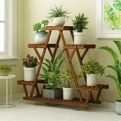 6 Tiered Wood Plant Stand - Wnkrs Wood Plant Stand Indoor, Wooden Plant Stands Indoor, Plant Stand Ideas, Nail Art Flower, Plant Room Ideas, Corner Plant, Tall Plant Stands, Support Pour Plante, Shelf Diy