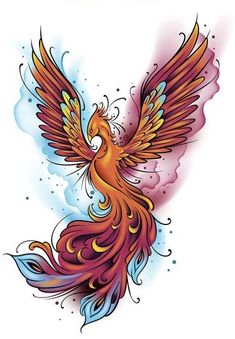 a colorful bird with wings flying through the air on a white background and text that reads,