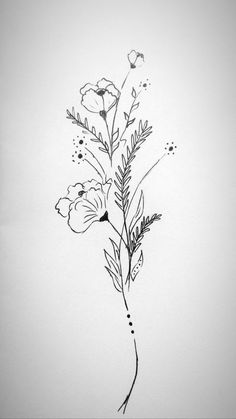 a black and white drawing of some flowers