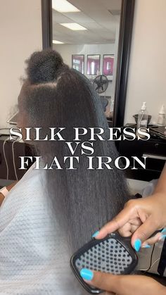 Flat Iron Weave Hairstyles, Black Silk Press Hairstyle, Best Flat Iron For Silk Press, Flat Iron Curls Hairstyles, Styles For Old Silk Press, At Home Silk Press, Long Relaxed Hair, Silk Press Hair, Flat Irons Best