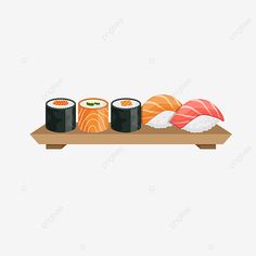 sushi on a wooden tray with chopsticks and sauce, food, plate, sushi png and psd