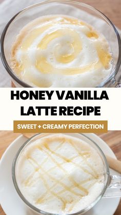 honey vanilla latte recipe in a glass mug