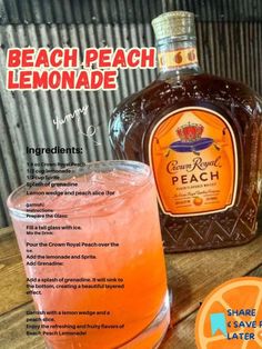 Weekly Drink Specials Ideas, Crown Royal Mixed Drinks Recipes, Easy Mixed Drinks Alcohol 2 Ingredients, Peach Alcoholic Drinks Recipes, Hennessy Punch Recipes, Don Julio Mixed Drinks, D'usse Drink Recipes, Peach Alcoholic Drink, Sweet Mixed Drinks Alcohol