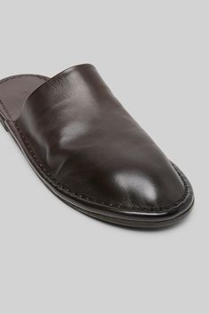 Filo Mule Dark Brown Brown Calf Leather Slip-on Mules, Classic Mules With Rubber Sole And Plain Toe, Classic Closed Toe Mules With Textured Sole, Classic Mules With Plain Toe And Rubber Sole, Leather Mules With Rubber Sole And Closed Toe, Leather Closed Toe Mules With Rubber Sole, Classic Mules With Stitched Sole And Plain Toe, Modern Leather Mules With Round Toe, Classic Slip-on Mules