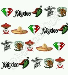 mexican stickers with the word mexico in different styles and colors, including an image of a